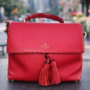 Kate Spade New York Red Pebbled Leather Tassel Satchel Crossbody